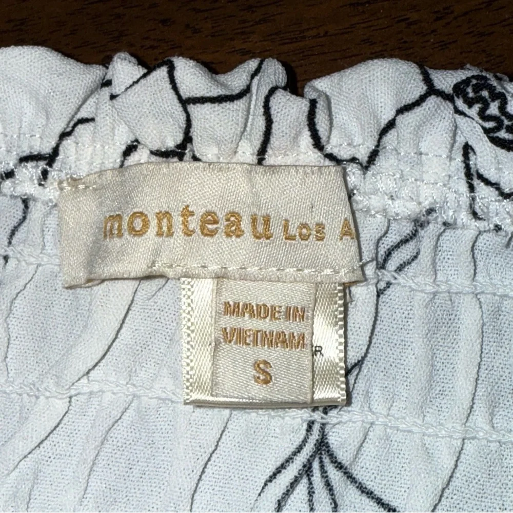 Monteau LA Smocked Puff Sleeve Crop Top White Floral Cottagecore - Picture 5 of 8